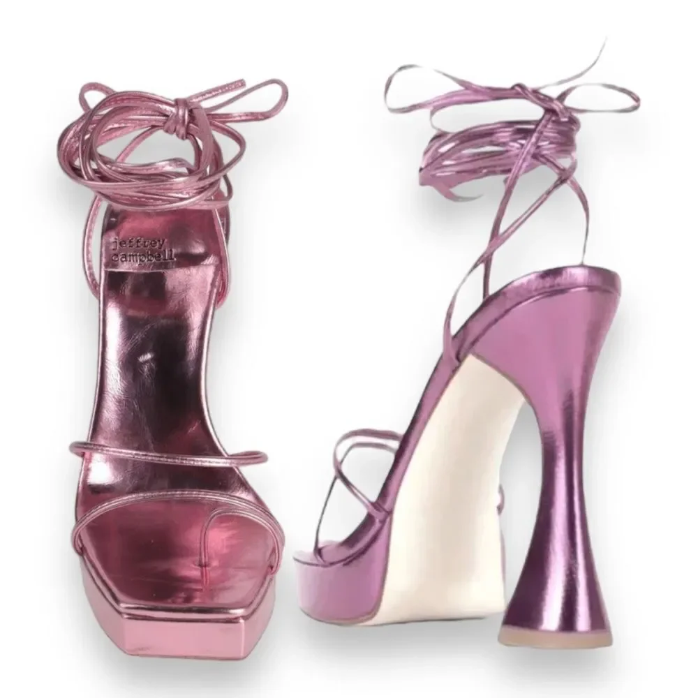 Jeffrey Campbell Primadonna Pink Open Toe Ankle Lace Up Heels NEW